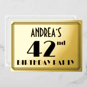 42e verjaardag — Art Deco look "42" + naam Folie Uitnodiging