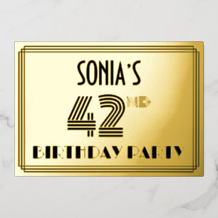 42e verjaardag — Art Deco Style "42" en naam Folie Uitnodiging