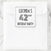 42e verjaardag: Art Deco Style + aangepaste naam Vierkante Sticker (Tas)