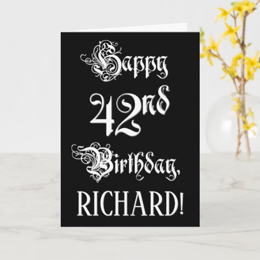 42e verjaardag: Fancy, elegant script + aangepaste Kaart (Gele Bloem)