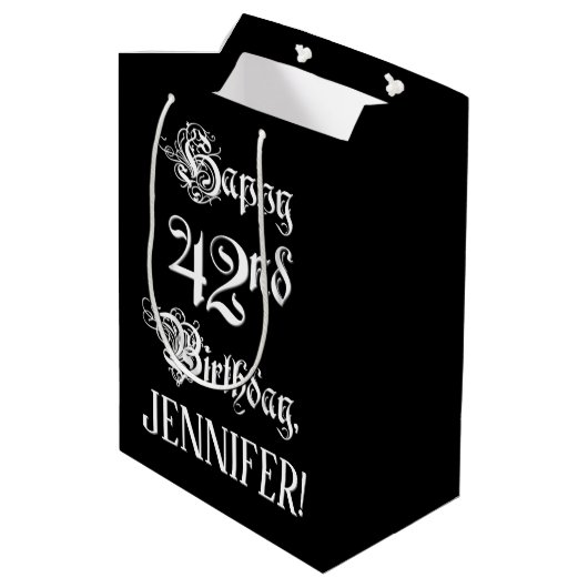 42e verjaardag: Fancy, elegant script + aangepaste Medium Cadeauzakje (Achterkant Gekanteld)