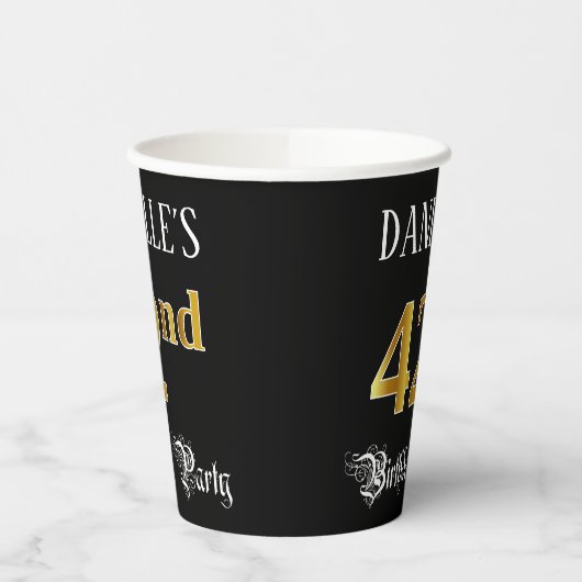 42e verjaardag — Fancy script, Faux Gold look Papieren Bekers (Links)