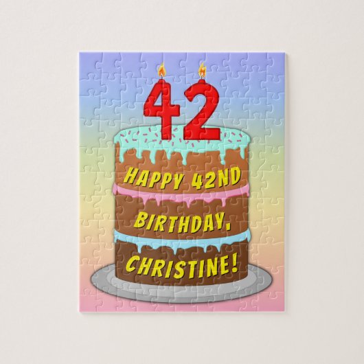 42e verjaardag: Fun Cake and Candles + Custom Name Legpuzzel (Verticaal)