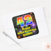 42e verjaardag: Fun Fireworks Kijk, regenboog # 42 Vierkante Sticker (Envelop)