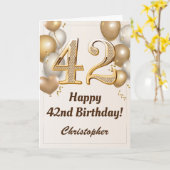 42e verjaardag goudballonnen en Confetti verjaarda Kaart (Gele Bloem)
