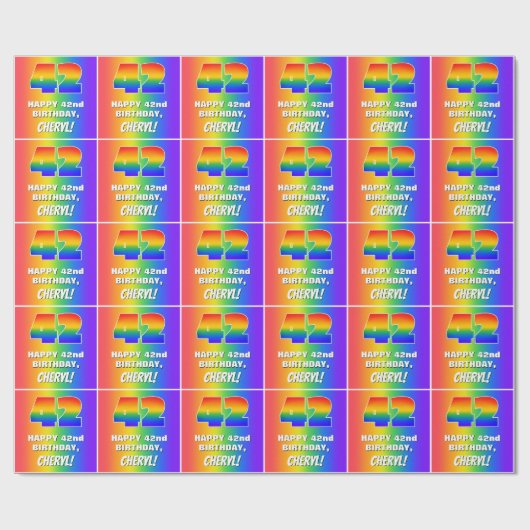 42e verjaardag: kleurrijk, vun regenboogpatroon # cadeaupapier (Vlak)
