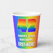 42e verjaardag: kleurrijk, vun regenboogpatroon #  papieren bekers (Achterkant)