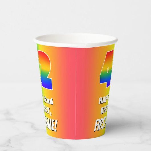 42e verjaardag: kleurrijk, vun regenboogpatroon #  papieren bekers (Rechts)