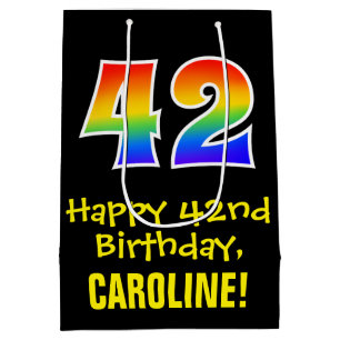 42e verjaardag: Leuk, Vet, Kleurrijk, Regenboog "4 Medium Cadeauzakje