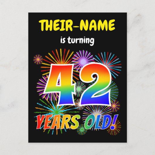 42e verjaardag - Leuk vuurwerk, regenbooglook "42" Briefkaart (Voorkant)