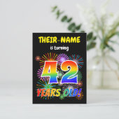 42e verjaardag - Leuk vuurwerk, regenbooglook "42" Briefkaart (Staand voorkant)