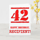 42e verjaardag: leuke, rode rubberen stempel geïns kaart (Gele Bloem)