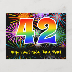 42e Verjaardag – Leuke Vuurwerk Patroon + Regenboo Briefkaart