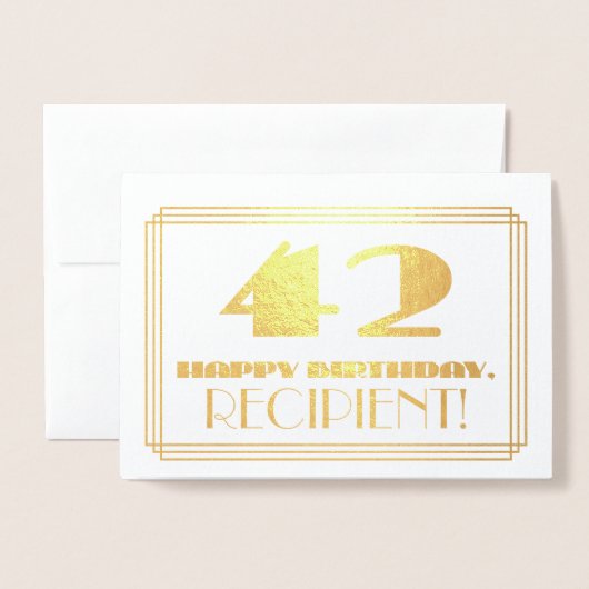 42e verjaardag; naam + Art Deco geïnspireerd look Folie Kaarten (Voorkant met envelop)