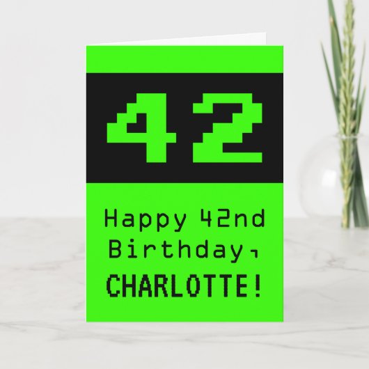 42e verjaardag: Nerdy / Geeky stijl "42" en naam Kaart (Voorkant)