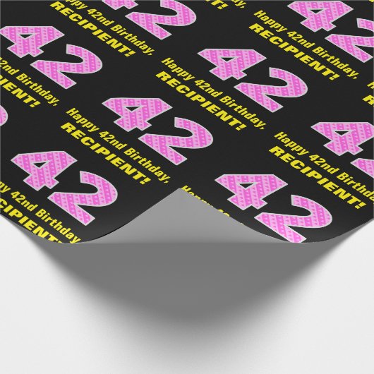 42e verjaardag: roze strepen en harten "42" + naam cadeaupapier (Hoek)