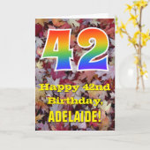 42e verjaardag; rustieke herfstbladeren; regenboog kaart (Gele Bloem)