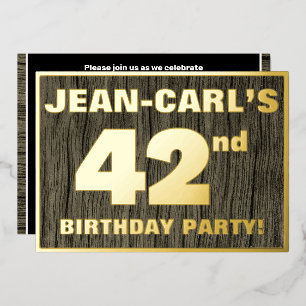 42e verjaardag: Vet, Faux Hood Grain Pattern Folie Uitnodiging