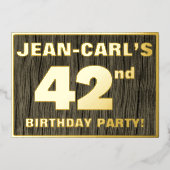 42e verjaardag: Vet, Faux Hood Grain Pattern Folie Uitnodiging (Voorkant)