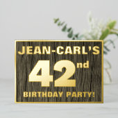 42e verjaardag: Vet, Faux Hood Grain Pattern Folie Uitnodiging (Staand Voorkant)