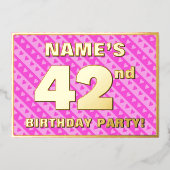 42e verjaardag - vuurroze harten en strips folie uitnodiging (Voorkant)