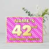 42e verjaardag - vuurroze harten en strips folie uitnodiging (Staand Voorkant)