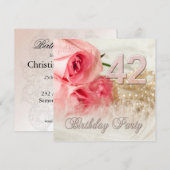 42e verjaardagsfeestje, rozen en parels kaart (Voorkant / Achterkant)