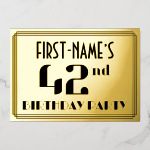 42ste verjaardagsfeest: Art Deco-look “42” en naam Folie Uitnodiging