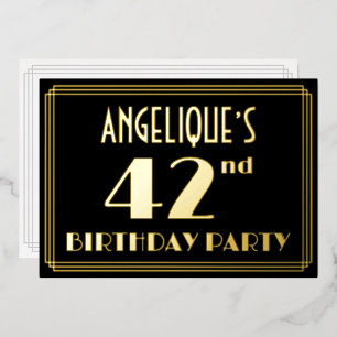 42ste verjaardagsfeest: Art Deco-look “42”, met na Folie Uitnodiging