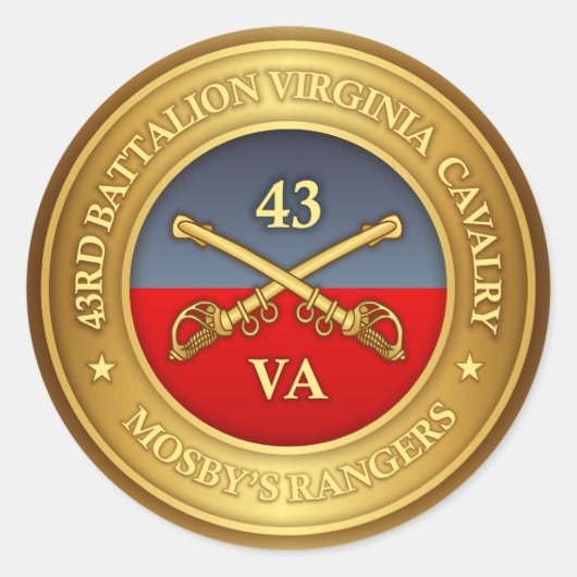 43e bataljon, Virginia Cavalry (Mosby's Rangers) Ronde Sticker (Voorkant)