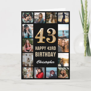 43e Happy Birthday Black en Gold Photo Collage Kaart