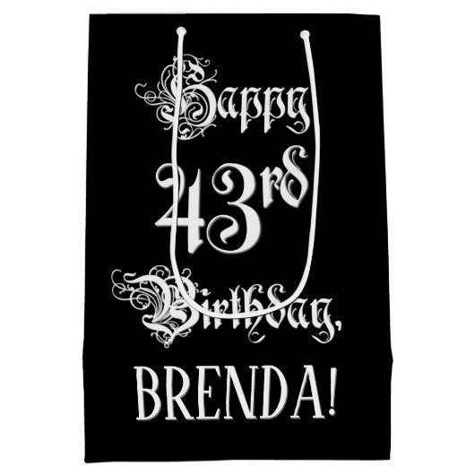 43e verjaardag: Fancy, elegant script + aangepaste Medium Cadeauzakje (Achterkant)