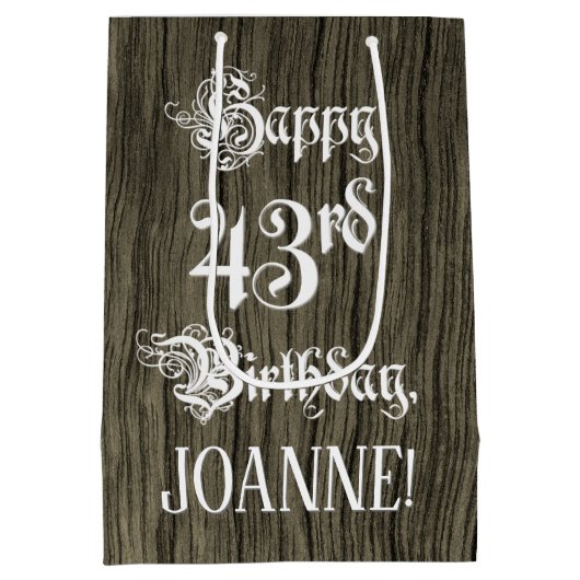 43e verjaardag: Fancy, Faux Wood Kijk + Aangepaste Medium Cadeauzakje (Achterkant)