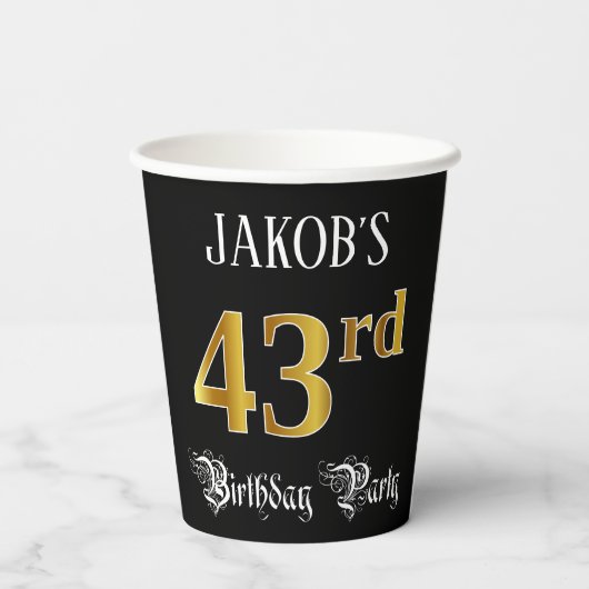 43e verjaardag — Fancy script, Faux Gold look Papieren Bekers (Achterkant)