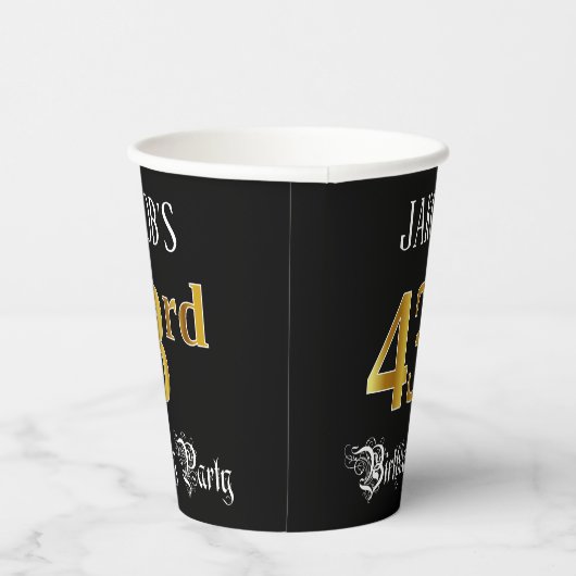 43e verjaardag — Fancy script, Faux Gold look Papieren Bekers (Rechts)