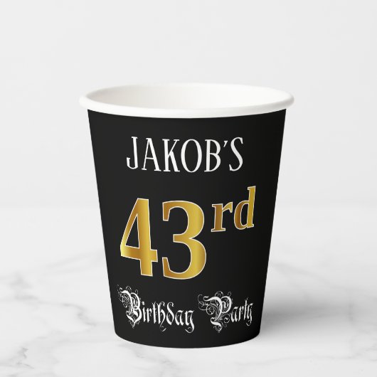 43e verjaardag — Fancy script, Faux Gold look Papieren Bekers (Voorkant)
