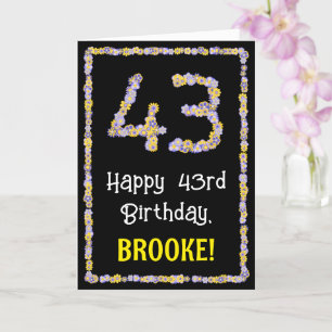 43e verjaardag: Floral Flowers Number, Custom Name Kaart