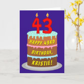 43e verjaardag: Fun Cake and Candles + Custom Name Kaart (Gele Bloem)