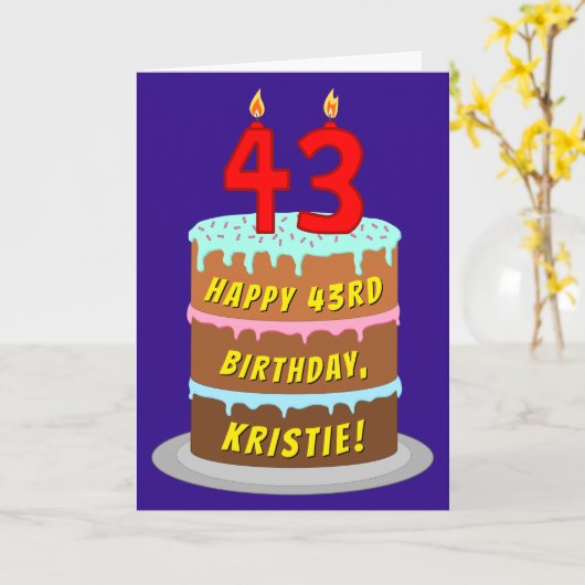 43e verjaardag: Fun Cake and Candles + Custom Name Kaart (Gele Bloem)