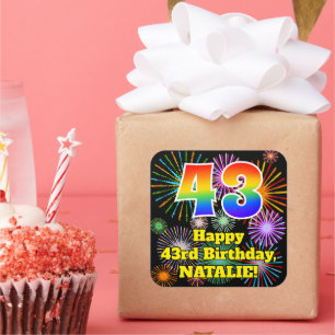 43e verjaardag: Fun Fireworks Kijk, regenboog # 43 Vierkante Sticker