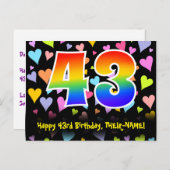 43e verjaardag: Fun Hearts Pattern, Rainbow 43 Briefkaart (Voorkant / Achterkant)