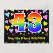 43e verjaardag: Fun Hearts Pattern, Rainbow 43 Briefkaart (Voorkant)