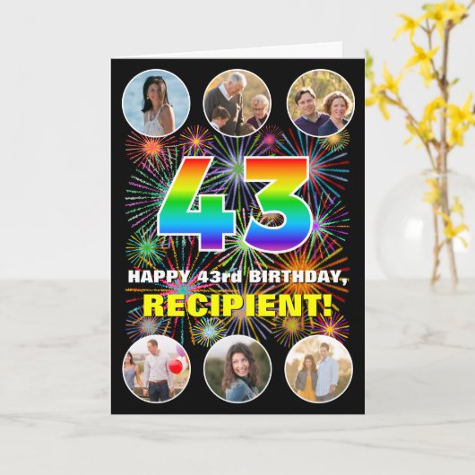 43e verjaardag: Fun Rainbow #, aangepaste naam & f Kaart (Gele Bloem)