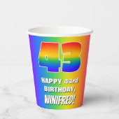 43e verjaardag: kleurrijk, vun regenboogpatroon # papieren bekers (Achterkant)