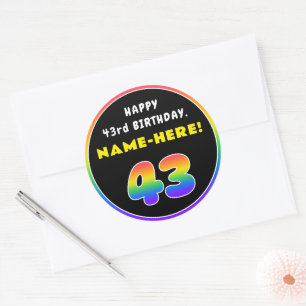 43e verjaardag: kleurrijke regenboog # 43, Naam va Ronde Sticker