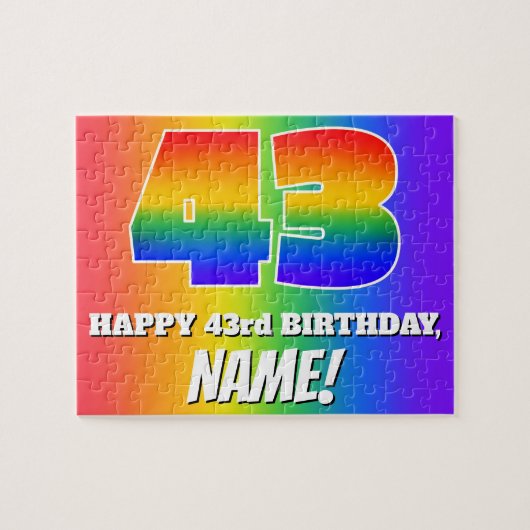 43e verjaardag — Meerkleurig regenboogpatroon "43" Legpuzzel (Horizontaal)