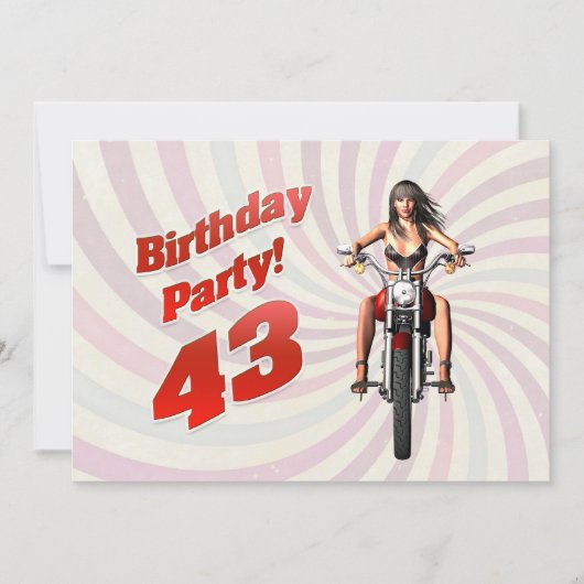 43e verjaardag met een meisje op een motorfiets kaart (Voorkant)