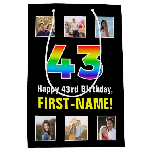 43e verjaardag: Regenboog "43", aangepaste foto's Medium Cadeauzakje (Voorkant)
