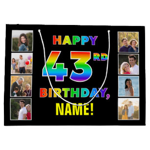 43e verjaardag: regenboogtekst, aangepaste foto's  groot cadeauzakje
