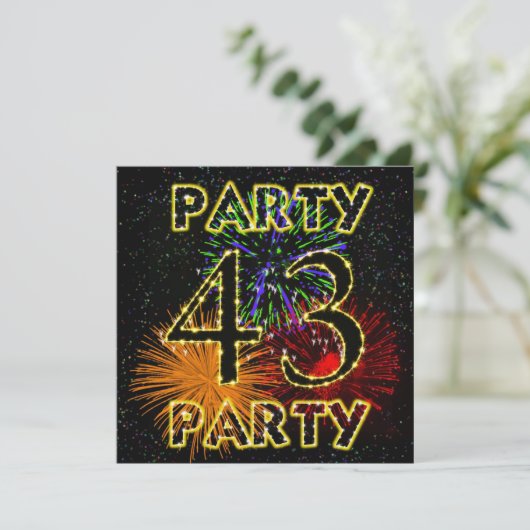 43e verjaardag uitnodiging met vuurwerk (Staand voorkant)
